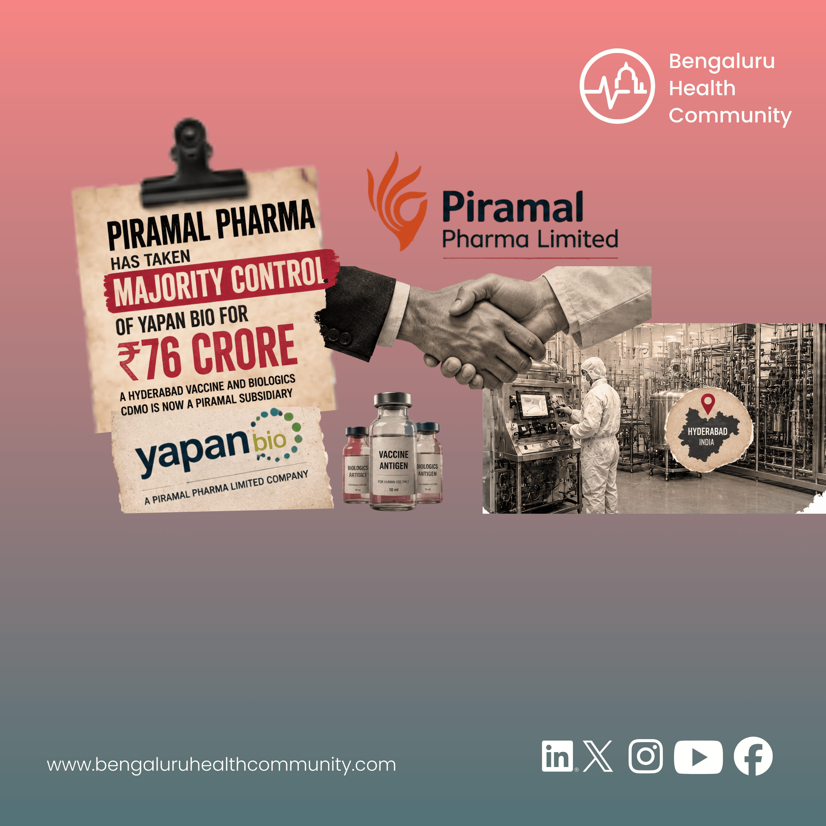 Mustafa Shariff, Editor in Chief — Piramal Pharma Has Taken Majority Control of Yapan Bio for Rs 76 Crore — A Hyderabad Vaccine and Biologics CDMO Is Now a Piramal Subsidiary